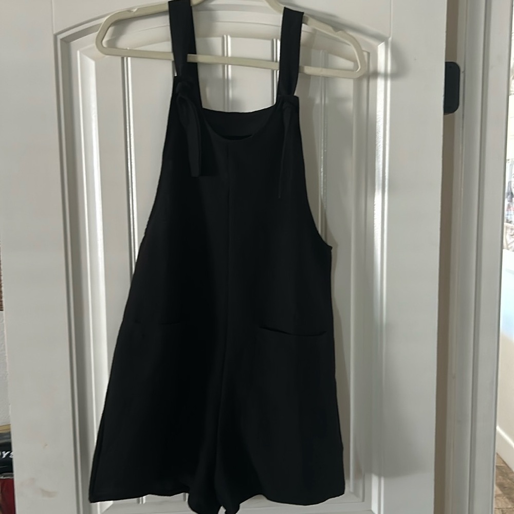 Emery rose short black romper tie straps